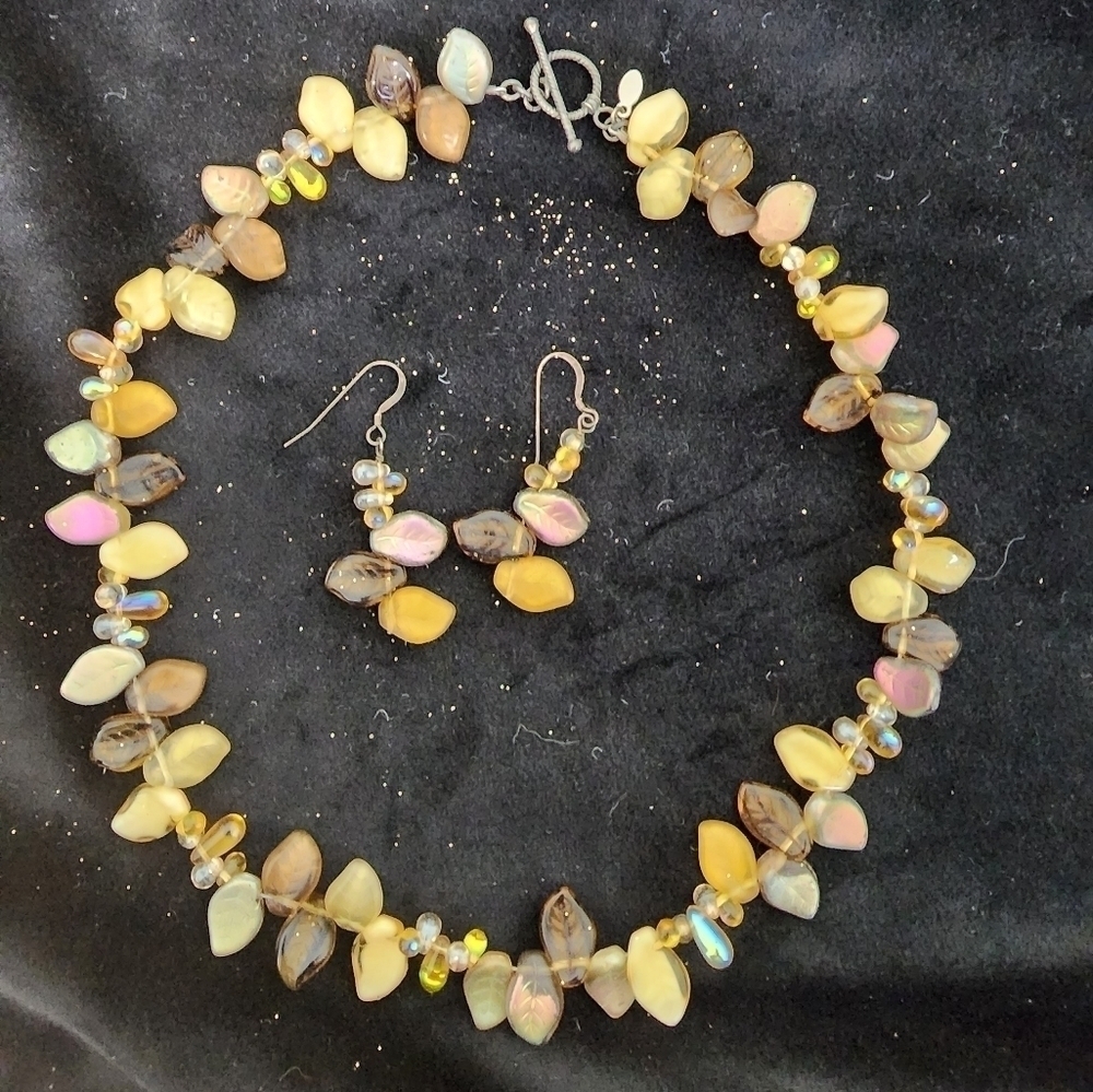 Vintage 80's Handmade Glass Beads Necklace Earrings Set